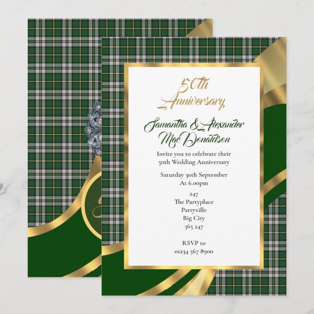 Green Scottish tartan golden wedding anniversary Invitation (Front/Back)