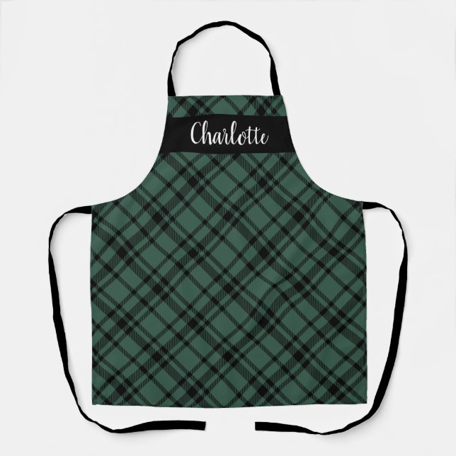 Green Scottish Tartan Plaid Personalised Holiday Apron (Front)