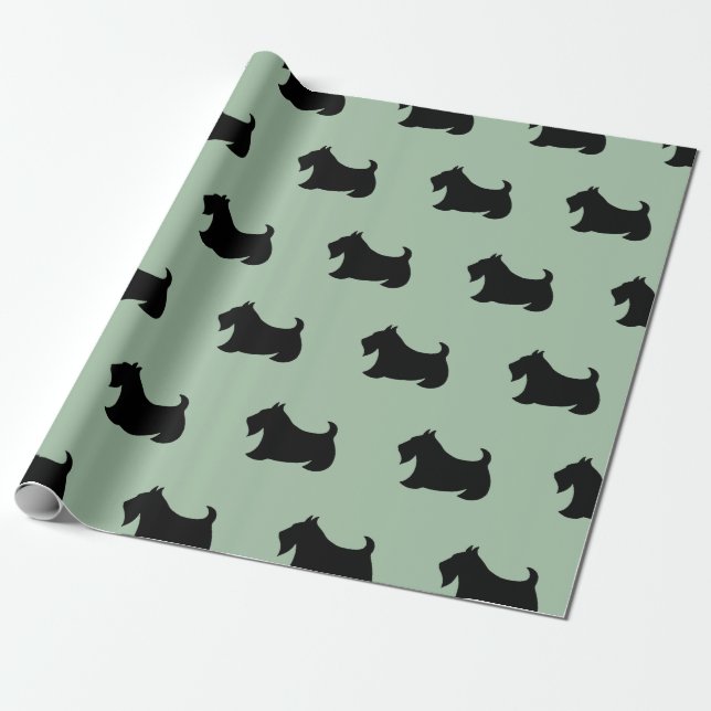 Green Scottish Terrier Wrapping Paper (Unrolled)