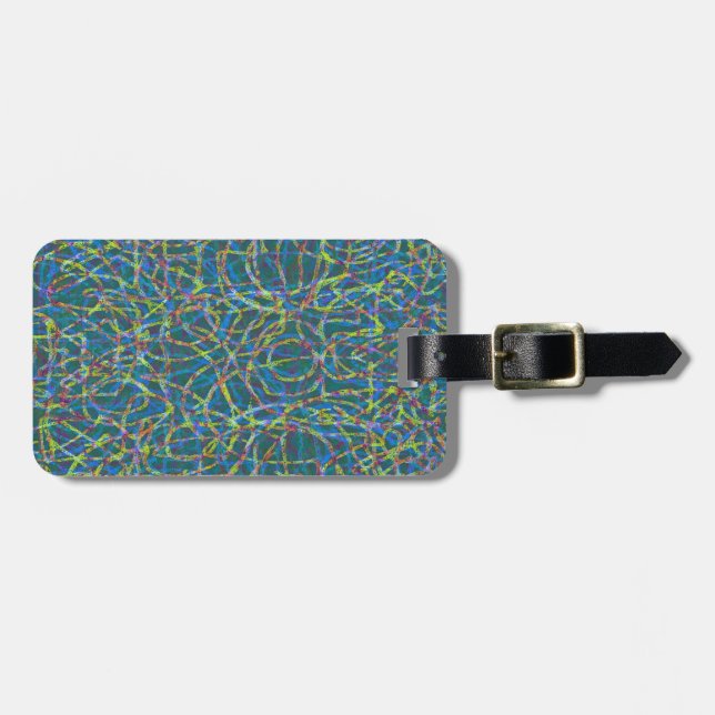 Green scribbled lines pattern luggage tag (Front Horizontal)