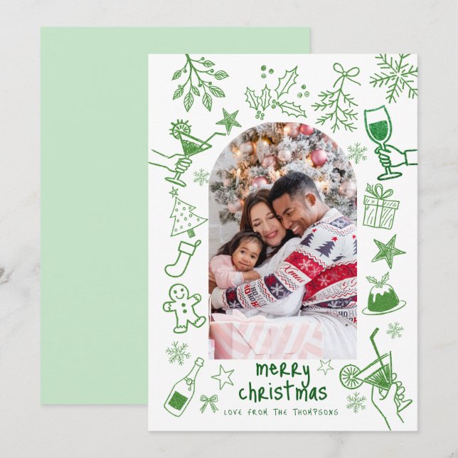 Green Scribbly Glitter Drawings Merry Christmas  Invitation (Front/Back)