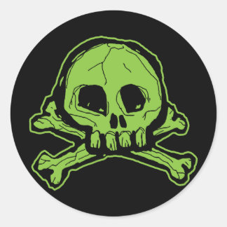 Green Scribbly Skull Classic Round Sticker