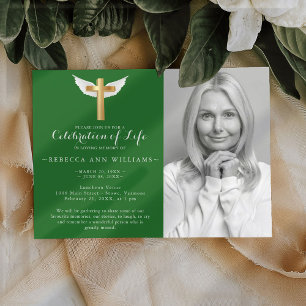 Green Script Elegant Photo Celebration of life Invitation