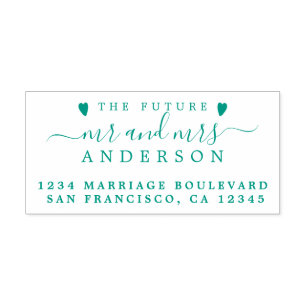 Green Script Future Mr Mrs Wedding Return Address Self-inking Stamp