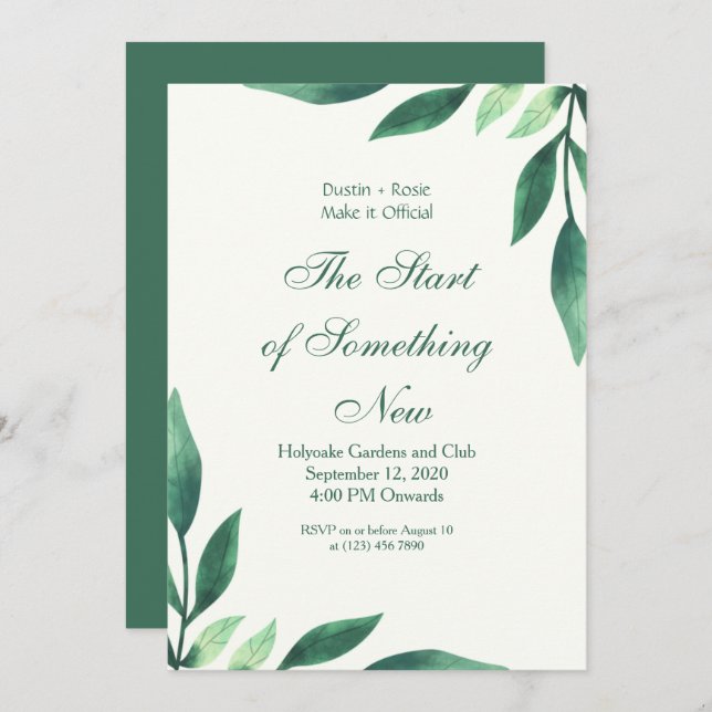 Green Script Leaves Invitation (Front/Back)