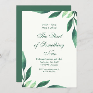 Green Script Leaves Invitation