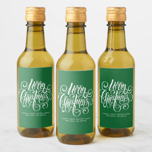 Green Script "Merry Christmas" Personalised Wine Label