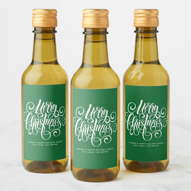 Green Script "Merry Christmas" Personalised Wine Label (Bottles)