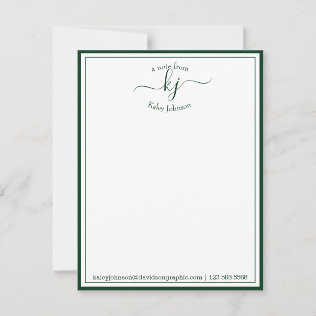 Green Script Personalised From The Desk Of Thank You Card (Front)