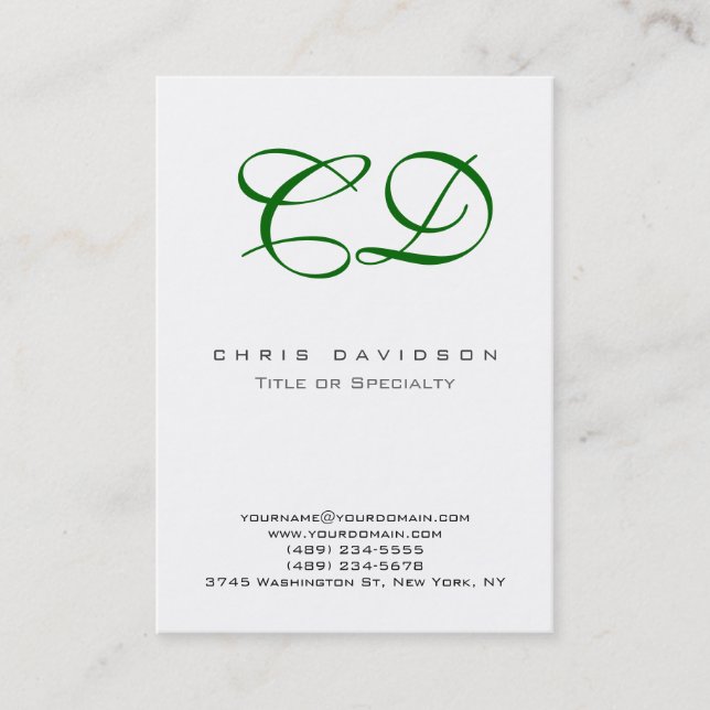 Green Script White Contemporary Business Card (Front)