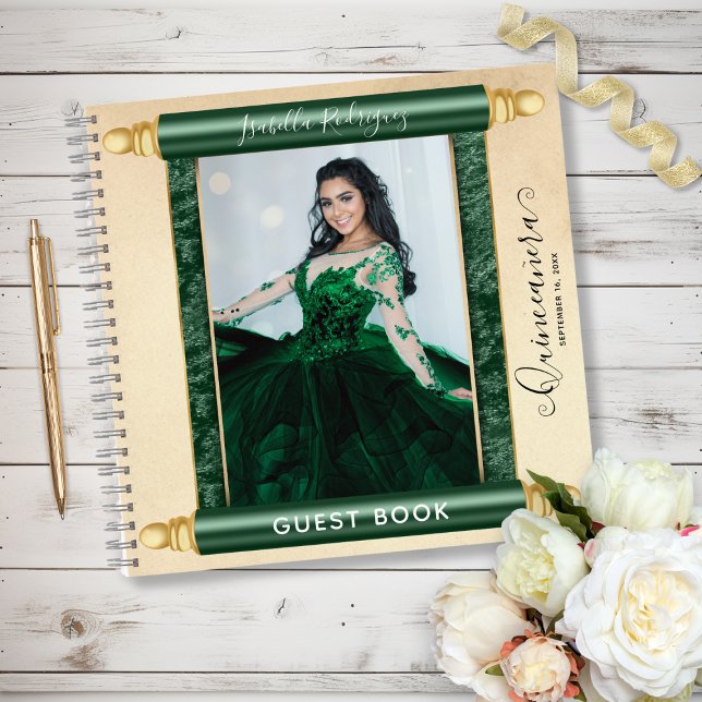 Green Scroll Photo Budget Quinceañera Guest Book (Green Scroll Photo Budget Quinceañera Guest Book
)
