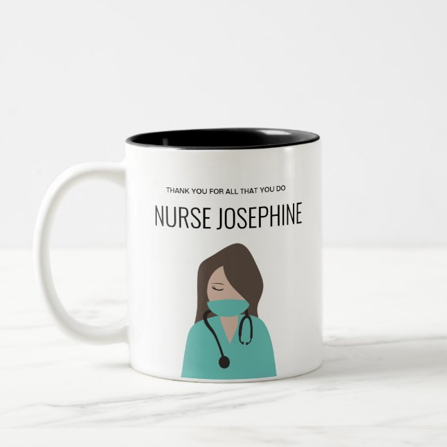 Green Scrubs Thank you Nurse Personalised Two-Tone Coffee Mug (Left)