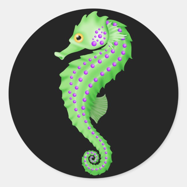 Green Sea Horse Round Sticker (Front)