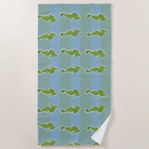 Green Sea horse, seahorses  Beach Towel