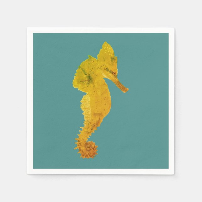 Green Sea Horse Vector Art  Cocktail Napkin (Front)
