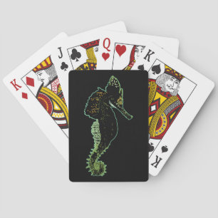 Green Sea Horse  Vector Drawing Playing Cards