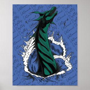 Green Sea Monster Serpent Ocean Waves Poster