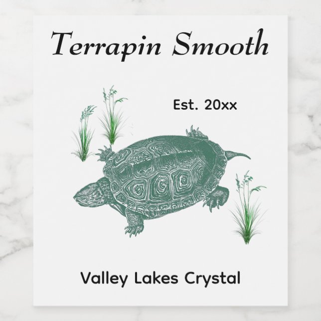 Green Sea Turtle 3 Lines Text Wine Label (Single Label)