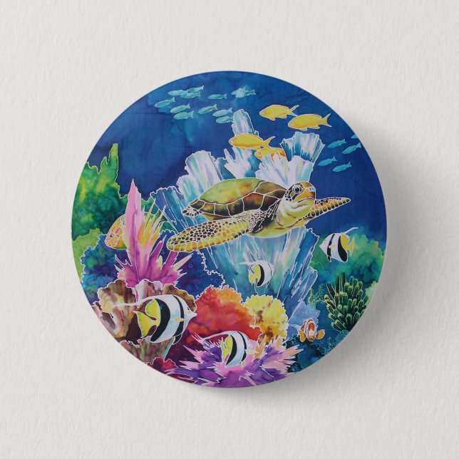 Green Sea Turtle 6 Cm Round Badge (Front)