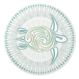 Green Sea Turtle And Mandala | Nautical Ceramic Knob