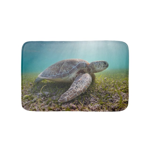 Green Sea Turtle At Dusk | Akumal Bay Bath Mat (Front)