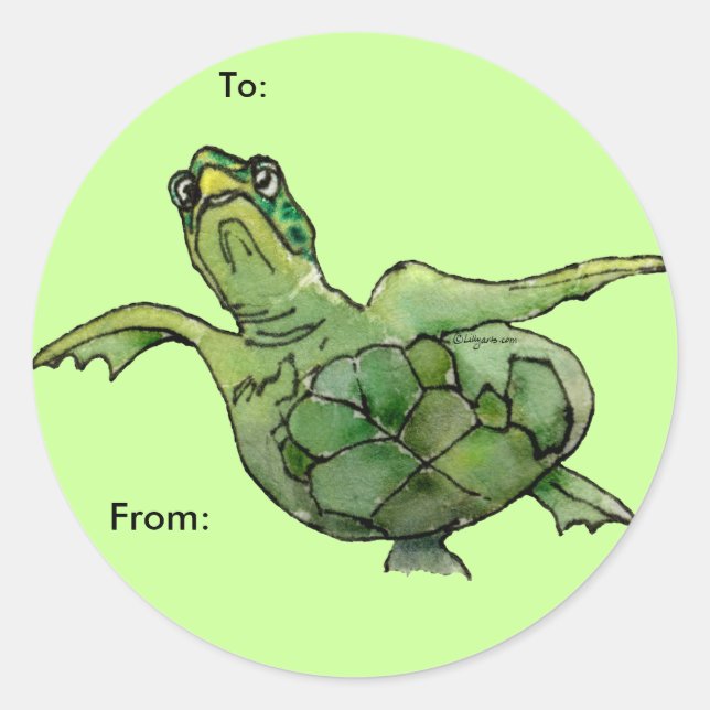 Green Sea Turtle Cartoon  Personalised Labels (Front)