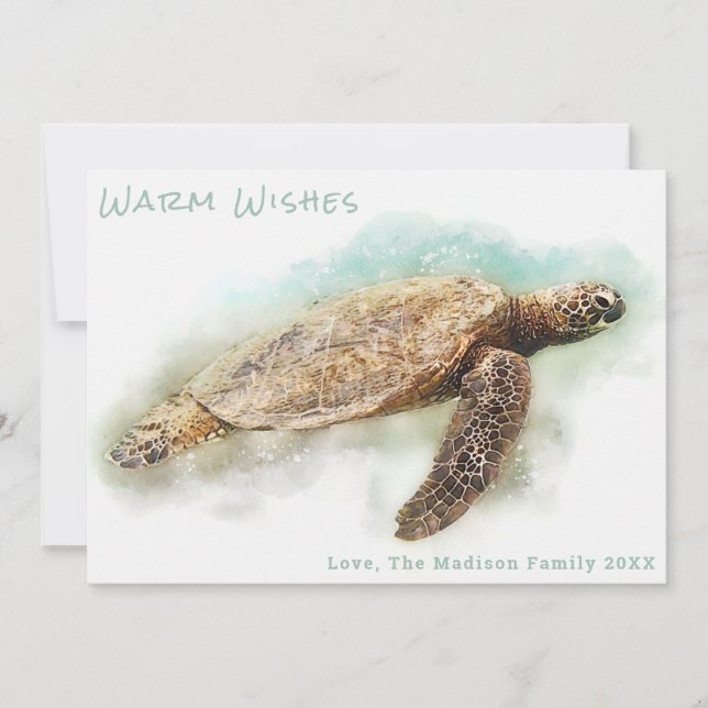 GREEN SEA TURTLE CHRISTMAS CARD | Warm Wishes (Front)