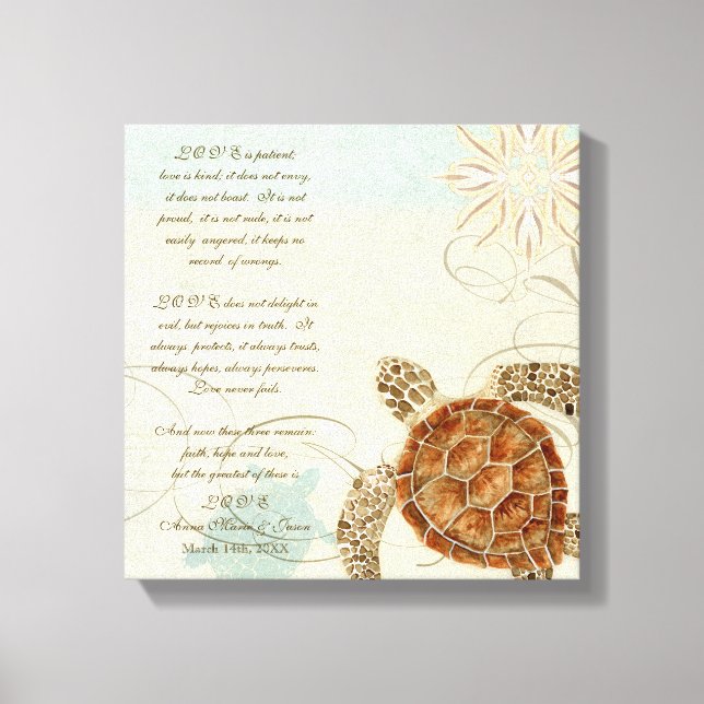 Green Sea Turtle Coastal Beach - 1 Corinthians 13 Canvas Print (Front)