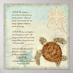 Green Sea Turtle Coastal Beach - 1 Corinthians 13 Poster