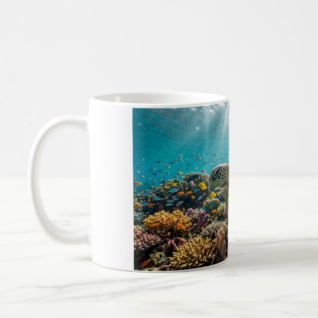 Green Sea Turtle Gliding Over Reef Coffee Mug (Left)