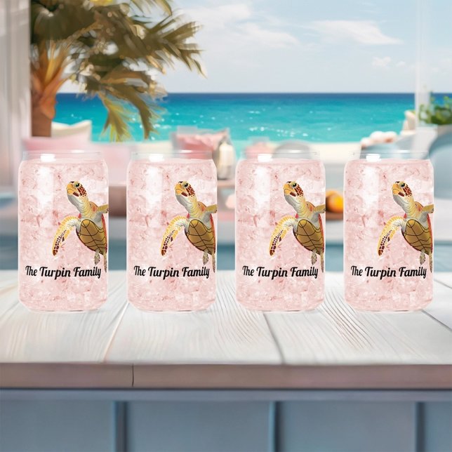 Green Sea Turtle Monogram Can Glass (Creator Uploaded)