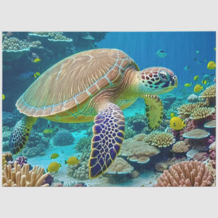Green Sea Turtle On A Coral Reef Floats Tissue Paper
