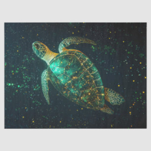 Green Sea Turtle on Dark Background Decoupage Tissue Paper