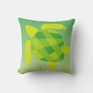 Green Sea Turtle on Ombre Dots Throw Pillow