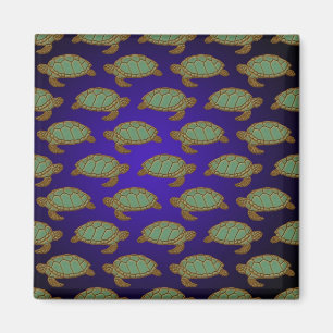 Green Sea Turtle Pattern on Blue Magnet