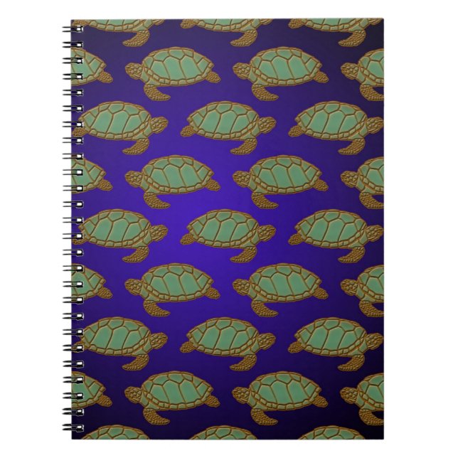 Green Sea Turtle Pattern on Blue Notebook (Front)