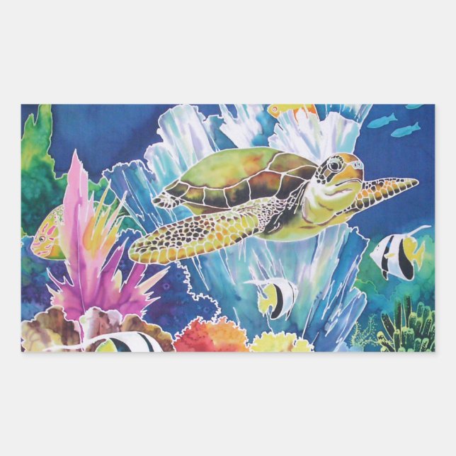 Green Sea Turtle Rectangular Sticker (Front)