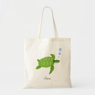 Green sea turtle & save calligraphy Shopping Bag