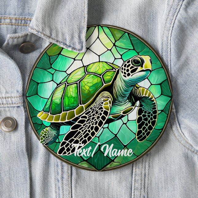 Green Sea Turtle Stain Glass Design Pin  (In Situ)