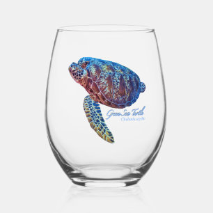 Green Sea Turtle Stemless Wine Glass