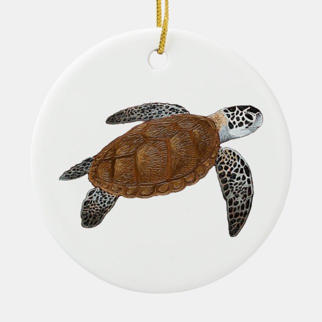 Green Sea Turtle swim Ceramic Tree Decoration (Front)