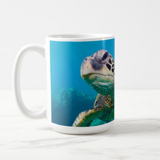 Green Sea Turtle Swimming Over Coral Reef |Hawaii Coffee Mug (Left)
