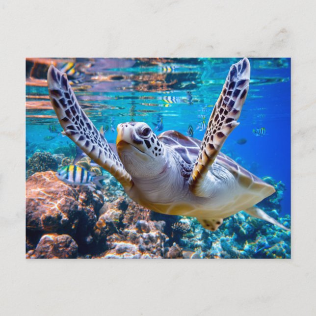 Green Sea Turtle Swimming Over Coral Reef |Hawaii  Holiday Postcard (Front)