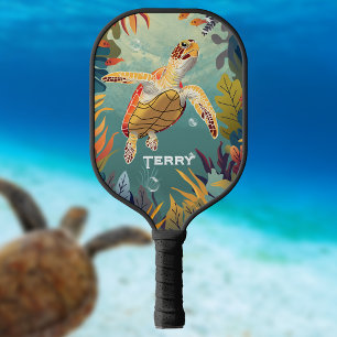 Green Sea Turtle Swims The Pacific Ocean Pickleball Paddle