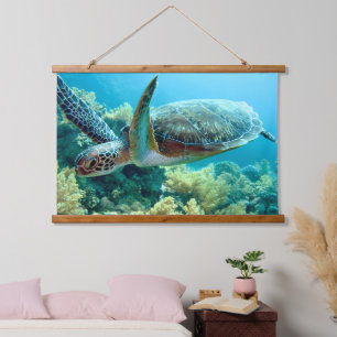 Green Sea Turtle Swims the Red Sea Hanging Tapestry