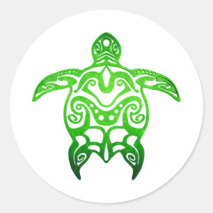 Green Sea Turtle Tribal Classic Round Sticker