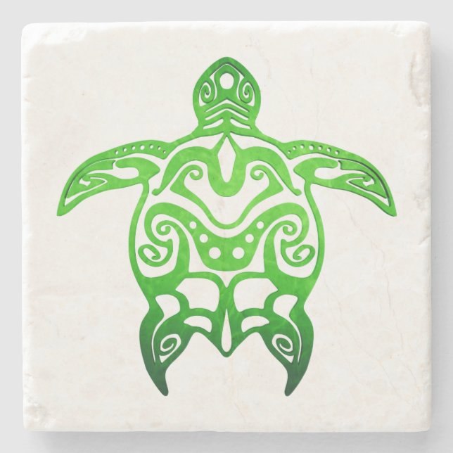 Green Sea Turtle Tribal Stone Coaster (Front)