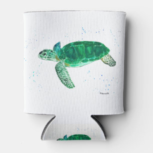 Green sea turtle watercolor coastal tropical ocean can cooler