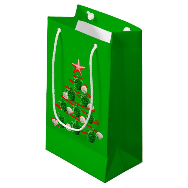 Green Sea Turtles Christmas Tree Small Gift Bag (Front Angled)