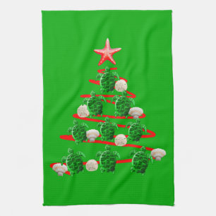 Green Sea Turtles Christmas Tree Tea Towel